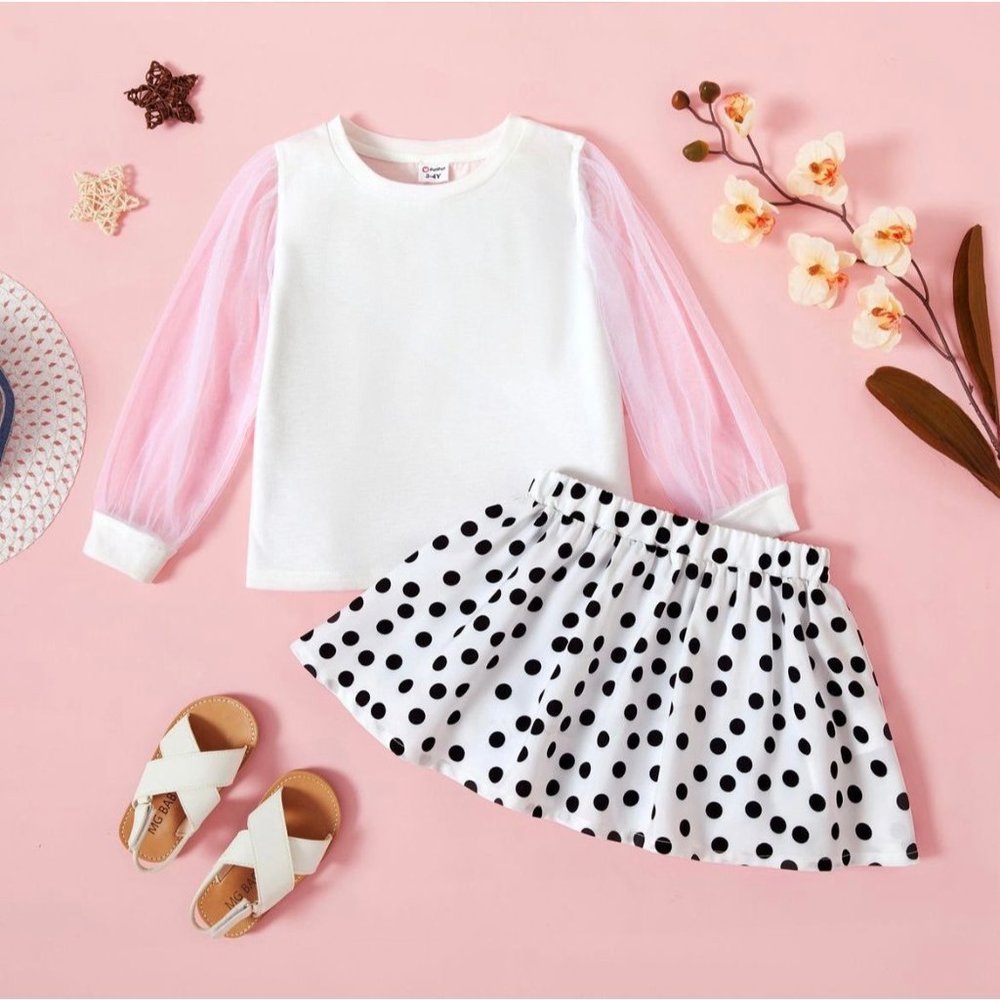 long sleeve mesh shirt and polka dot skirt 3t bundle